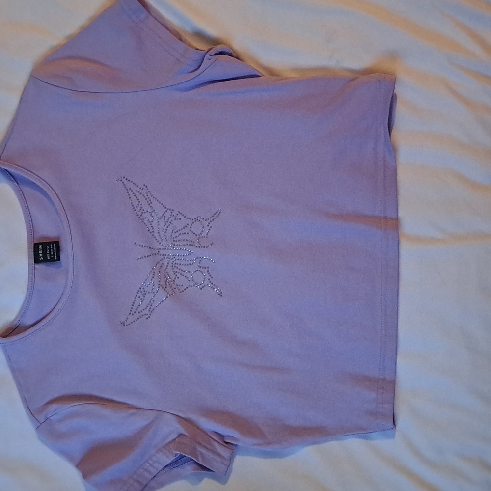 Rhinestone Butterfly y2k Purple Tee